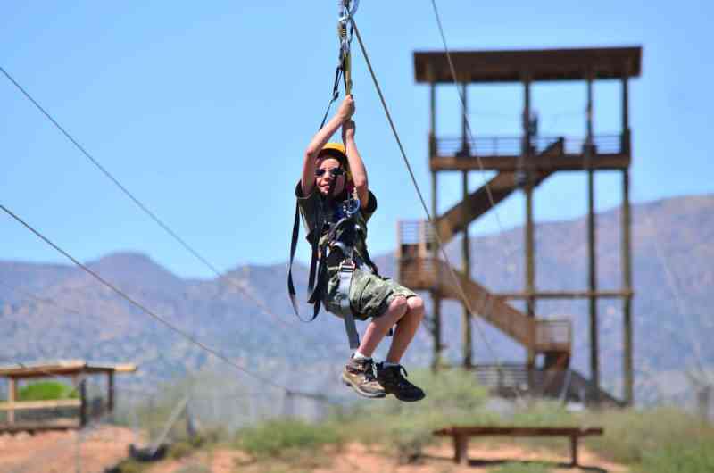 A child zip lining
