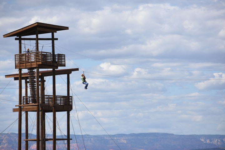 A zip liner leaving the jump tower